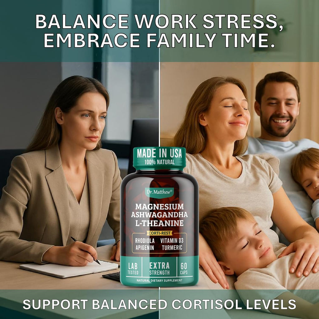 CortiRest – Reductor de Cortisol y Apoyo Suprarrenal con Ashwagandha KSM-66, Magnesio, L-Teanina, Rodiola, Apigenina, Cúrcuma y Vitamina D3