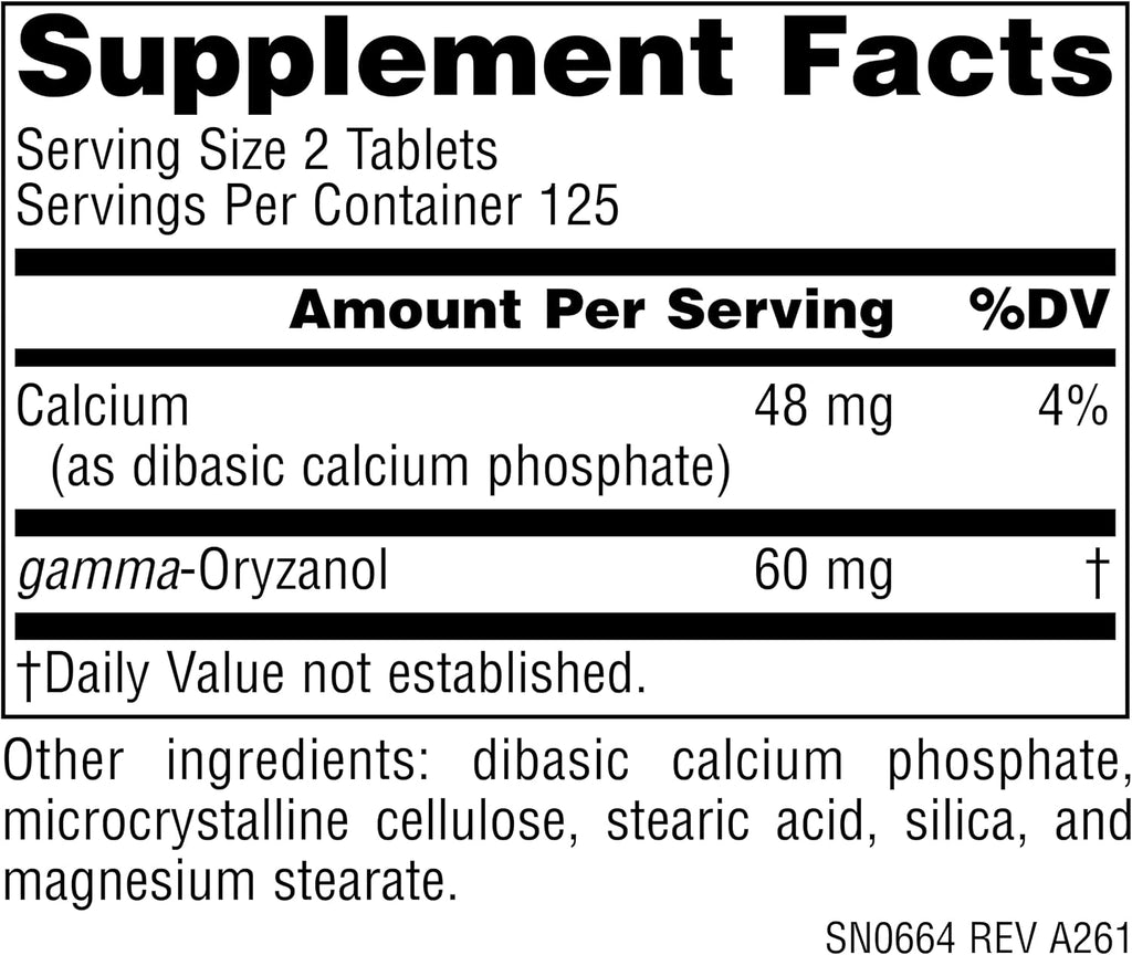 Source Naturals Athletic Series Gamma Oryzanol, Complemento Alimenticio, 30 mg - 250 Comprimidos Vegetarianos