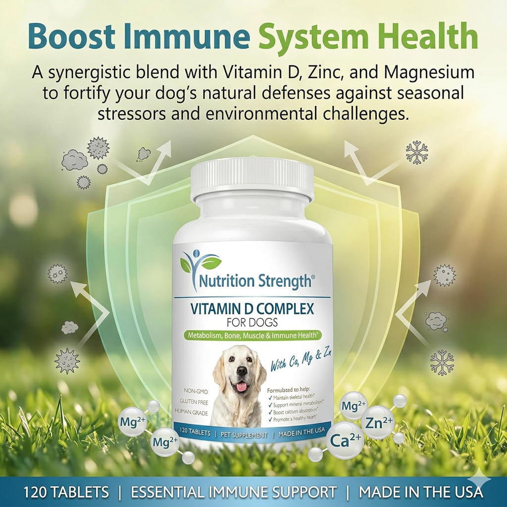 Nutrition Strength Vitamina D para Perros con Calcio, Magnesio y Zinc - 120 Comprimidos Masticables