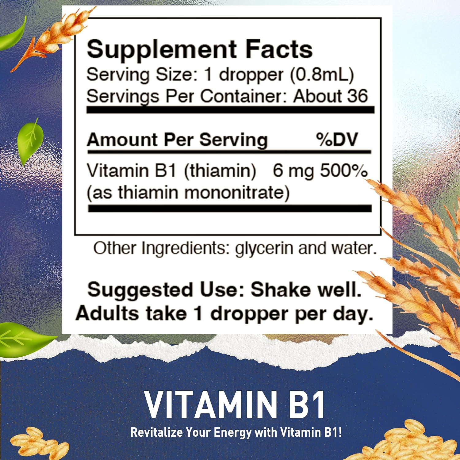 HoneyCombs Gotas de Alta Potencia de Vitamina B1 (Tiamina) y B2 (Riboflavina) - Sin Alcohol, Fácil Absorción