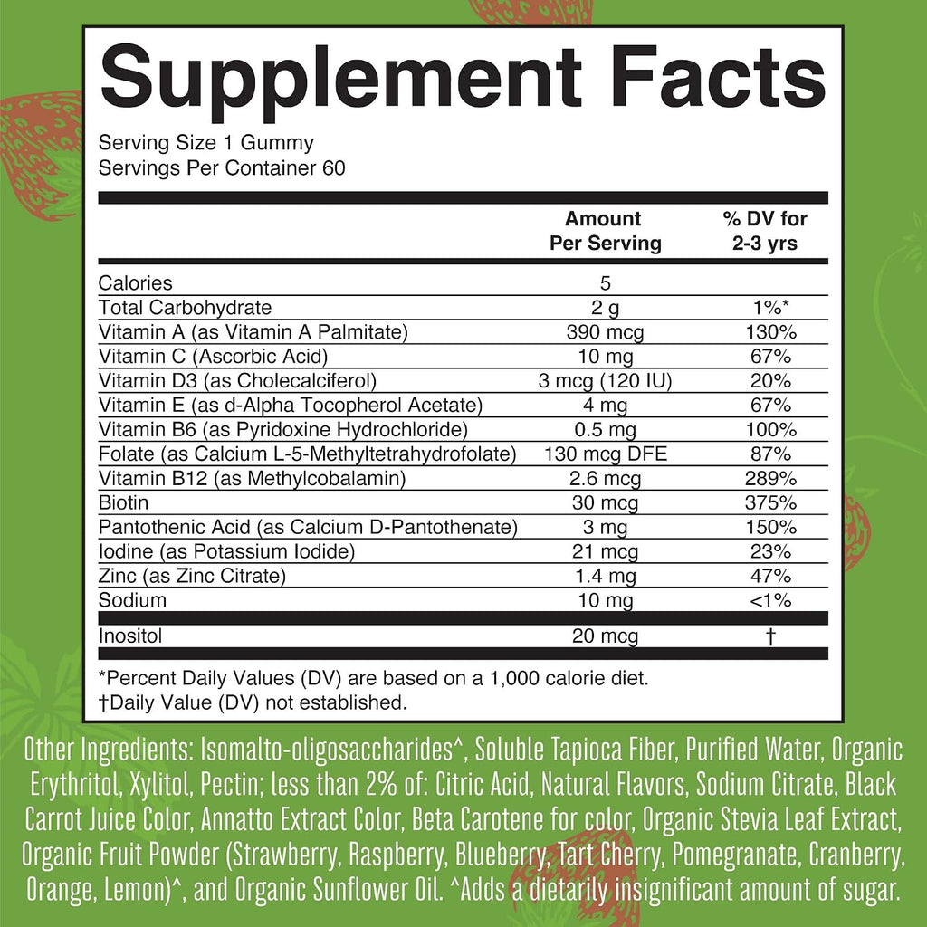 MARYRUTH'S Sugar Free Vitamin Gummies for Kids Age 2 | 2 Month Supply Multivitamin with Vitamin C, D3, Zinc | 1 Gummy Per Day | Toddler Vitamins | Sugar Free | Vegan | Non GMO | 60 Count