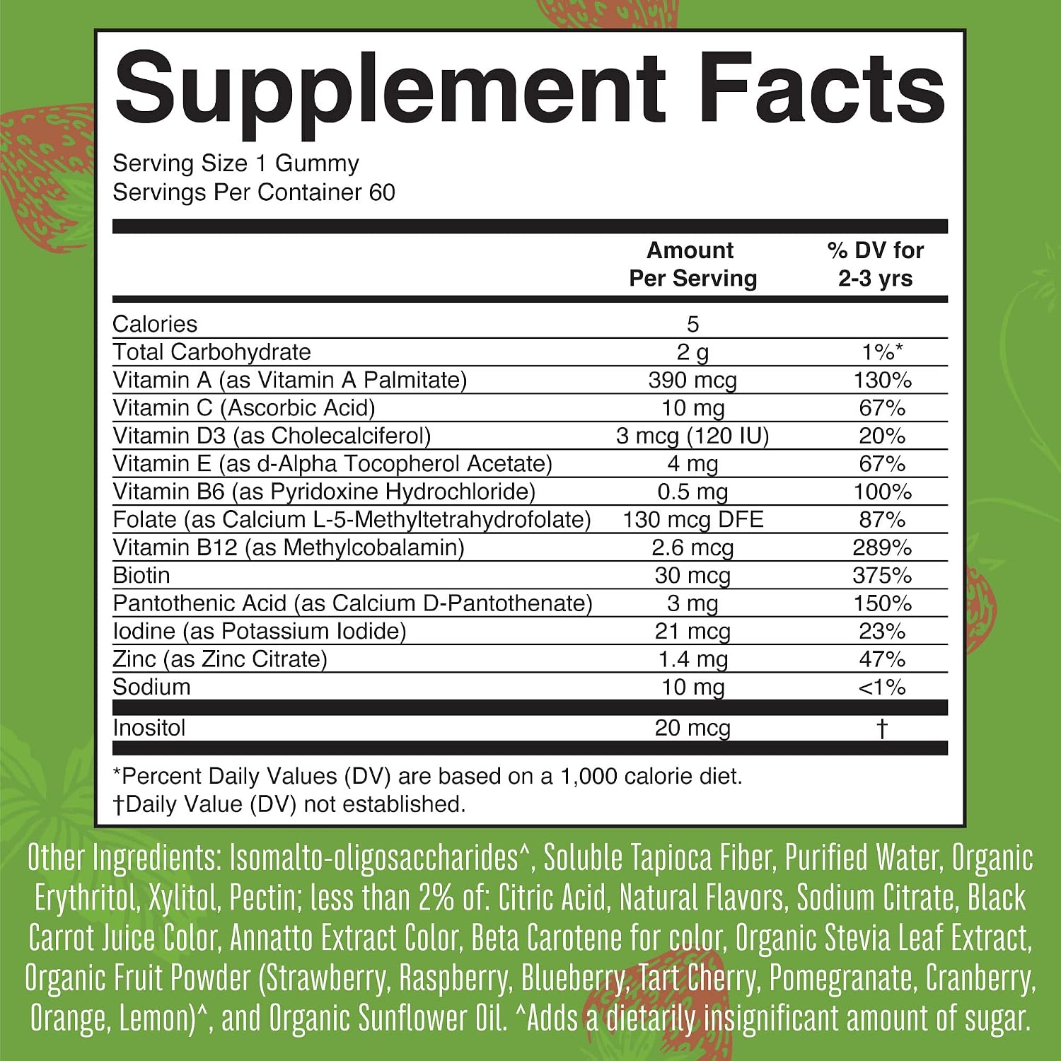 MARYRUTH'S Sugar Free Vitamin Gummies for Kids Age 2 | 2 Month Supply Multivitamin with Vitamin C, D3, Zinc | 1 Gummy Per Day | Toddler Vitamins | Sugar Free | Vegan | Non GMO | 60 Count