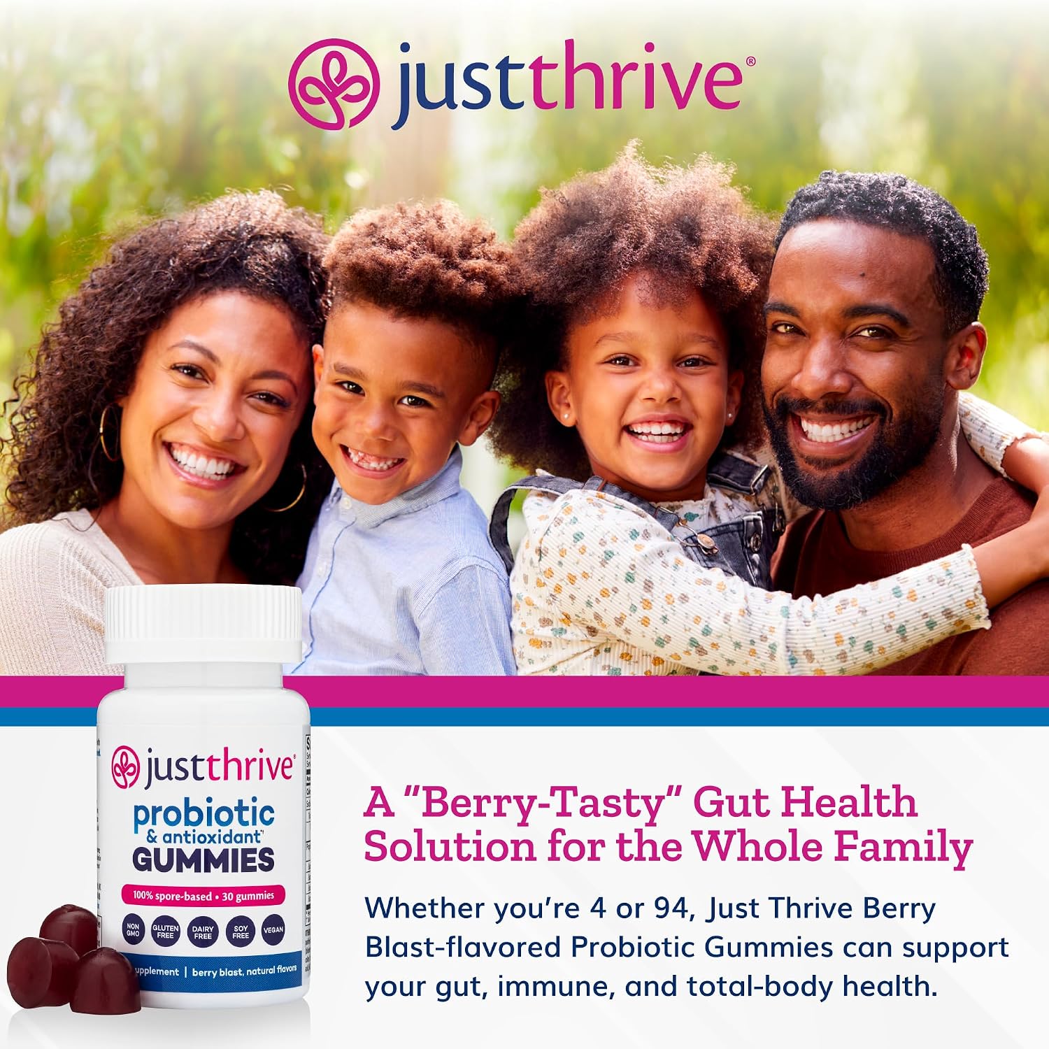 Just Thrive Probiotic Gummies – Gomitas probióticas para toda la familia (30 unidades)