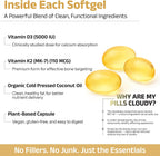 Biosyntra Vitamina D3+K2 con Aceite de Coco - 5000 UI D3 y 110 mcg K2 MK-7, Vegano, No GMO, 60 Cápsulas Blandas