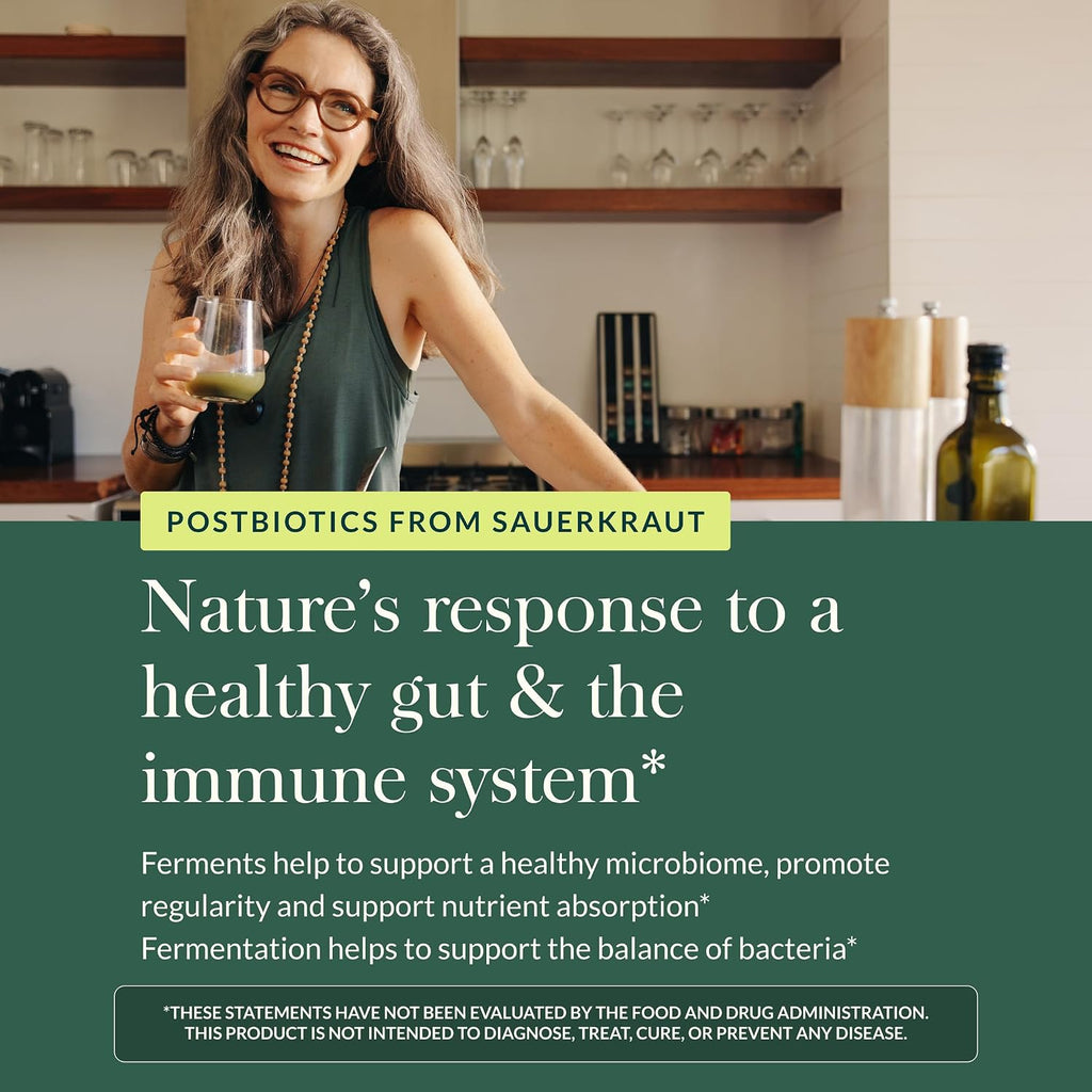 Gaia Herbs Postbiótico de Chucrut - Salud Digestiva e Inmune - 60 Cápsulas Veganas