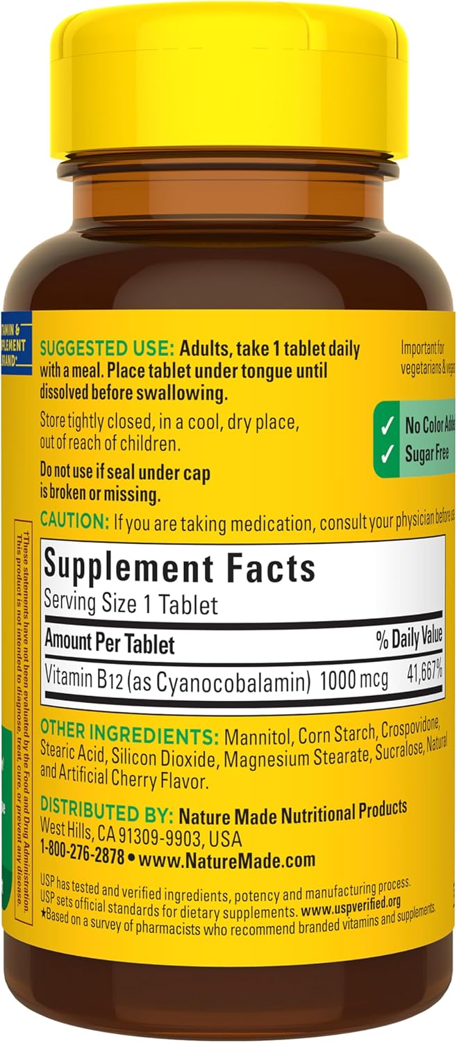 Nature Made Vitamina B12 1000 mcg, Comprimidos Sublinguales de Disolución Rápida, 150 Comprimidos