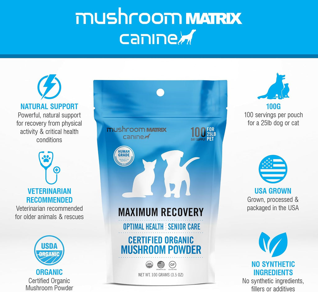 Om Mushroom Matrix Pet - Canine: Organic Mushroom Powder Supplement for Dogs and Cats, 100 g