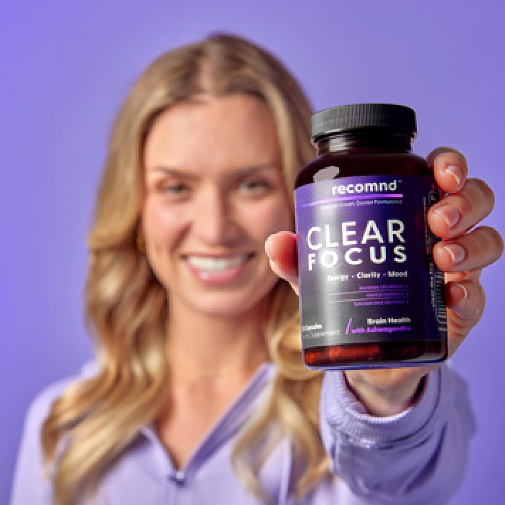 Clear Focus - Complemento para la memoria y concentración con Ashwagandha, Lion's Mane y Ginkgo Biloba, 120 cápsulas
