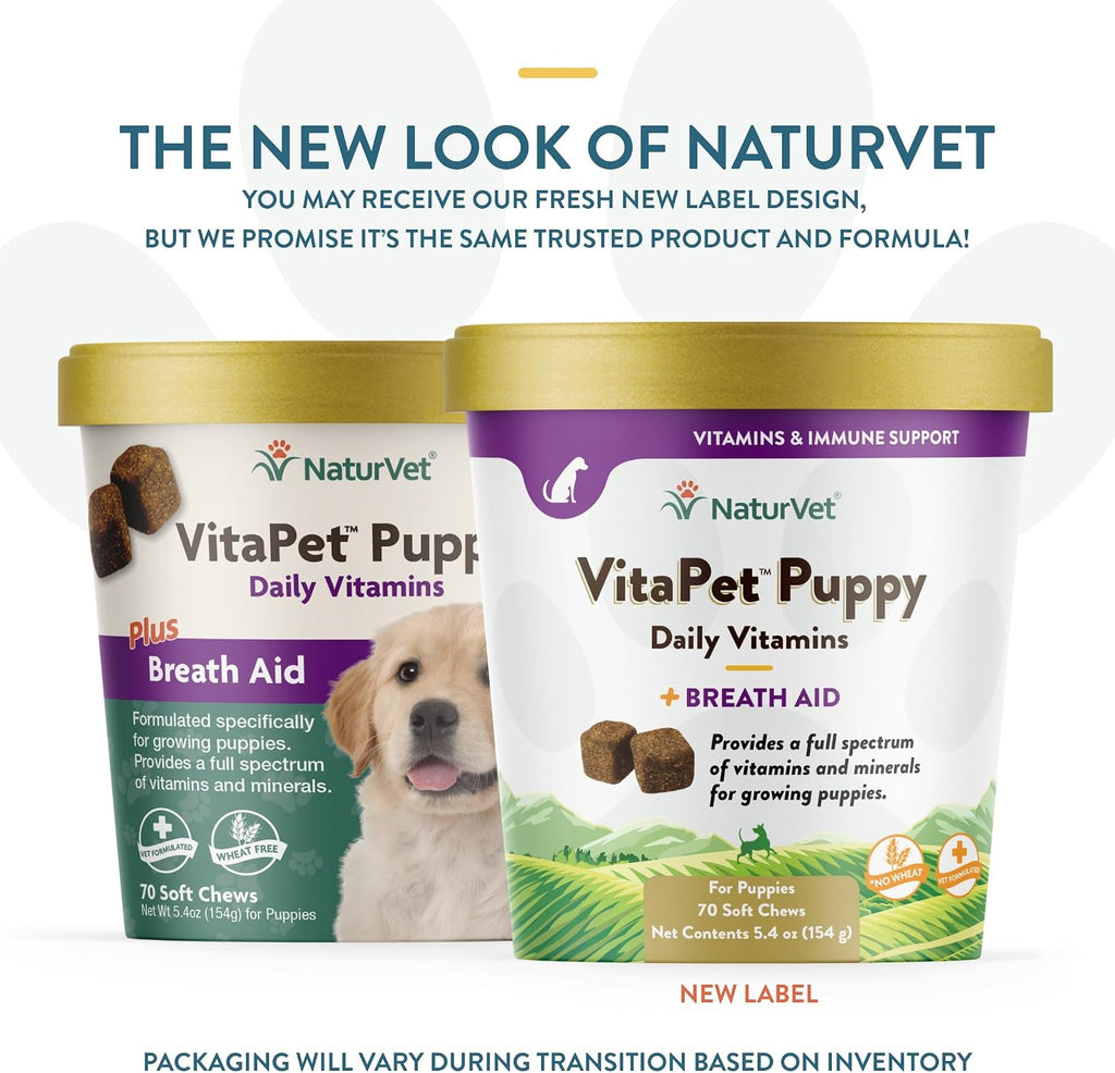 NaturVet VitaPet Multivitamínico Diario para Cachorros con Soporte para el Aliento (70 masticables suaves)