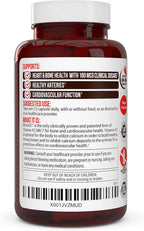 Vitamin K2 MK-7 Supplement 180 mcg - MenaQ7 for Bone and Cardiovascular Health - 60 Vegetable Capsules