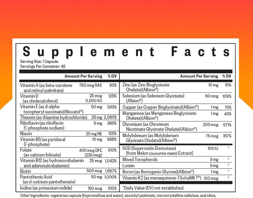 Seeking Health Multivitamin One MF - Complejo Multivitamínico sin Metilo con Folinato de Calcio y Vitamina B12