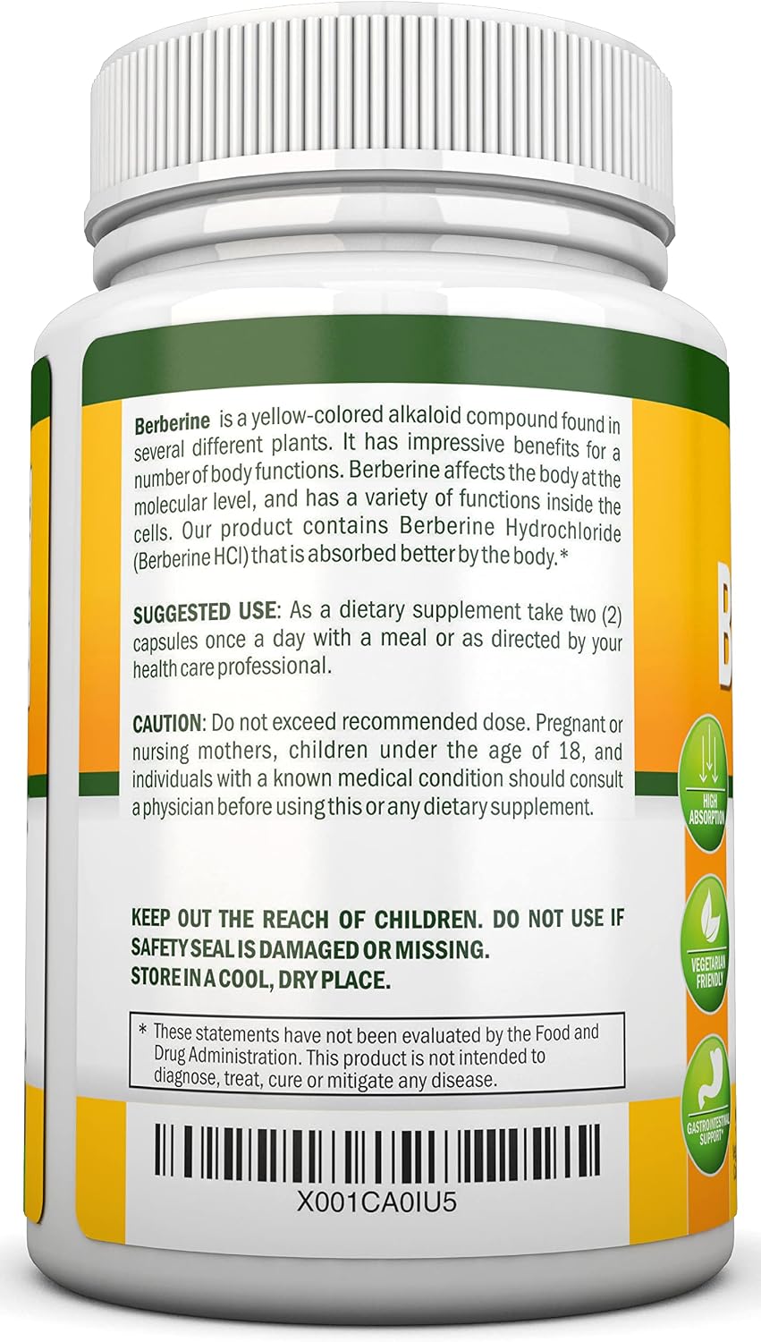 Berberina 1200 mg - 90 Cápsulas Vegetales - Suplemento Puro de Berberina HCL - NutriONN