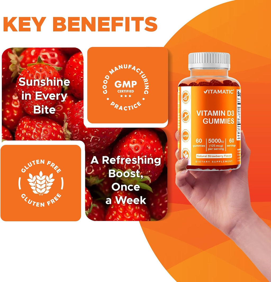 Vitamatic Vitamina D3 Gummies 5000 UI - Pack de 2 (120 Gominolas)