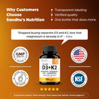 Sandhu's Vitamin D3 K2 Magnesium 5000 IU, 120mcg K2 Capsules 120 Count (Pack of 1) | con Vit B6, Zinc y Quercetina