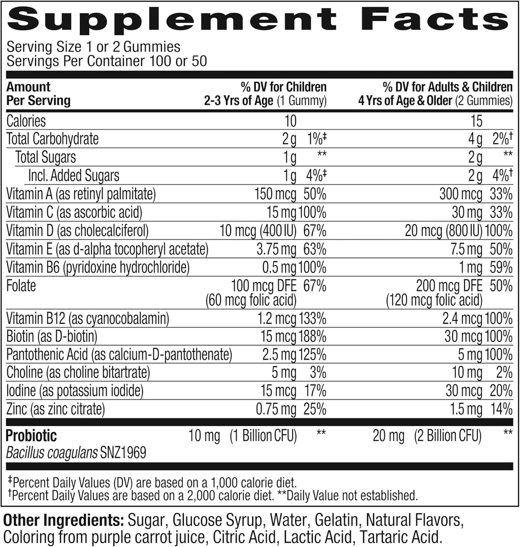 OLLY Kids Multivitamin & Probiotic Gummy – Gomitas Multivitamínicas con Probióticos para Niños, Sabor Bayas, 100 unidades