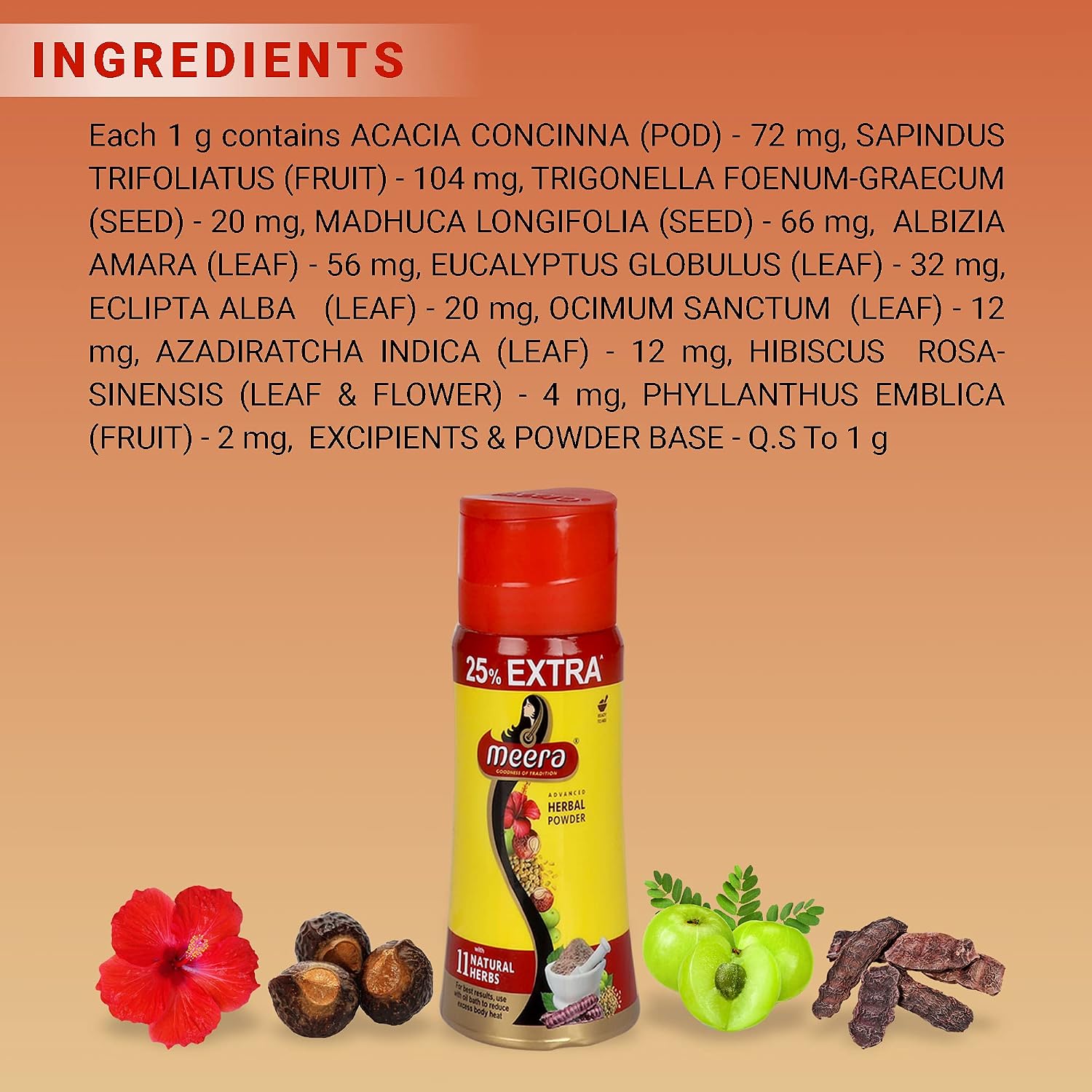 Meera Polvo Herbal Avanzado para Lavado de Cabello (150g)