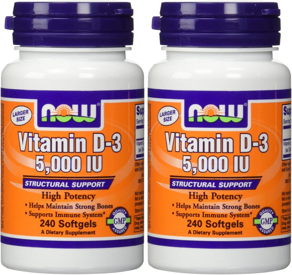 NOW Foods Vitamin D3 5000 IU, 240 Softgels (2-Pack)