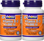 NOW Foods Vitamin D3 5000 IU, 240 Softgels (2-Pack)