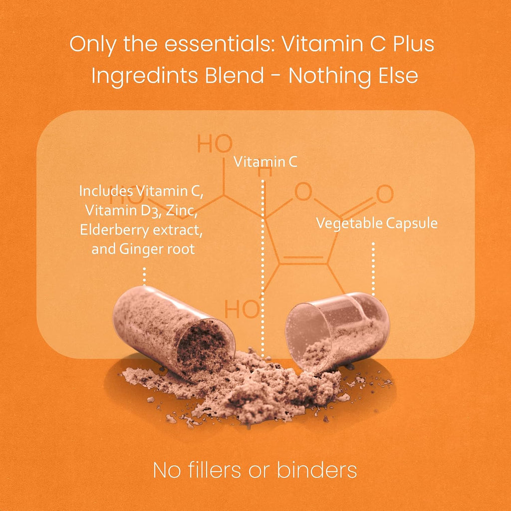 NaturaLife Labs Vitamina C con Vitamina D3, Zinc, Saúco y Jengibre – 1.700 mg por ración – 100 Cápsulas Veganas