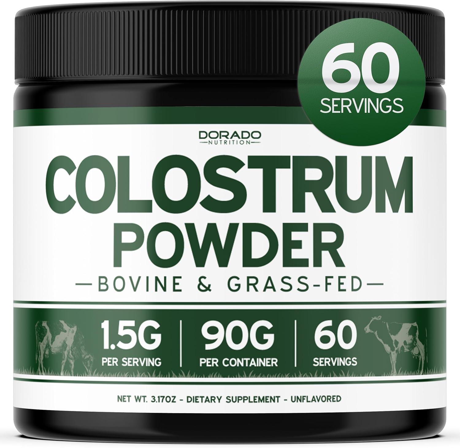Polvo de Calostro Bovino Puro 90g - Estandarizado al 20% IgG - Sin Sabor, Sin Rellenos, No GMO