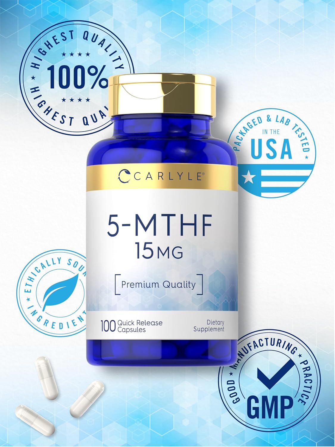 Carlyle 5-MTHF 15 mg – 100 Cápsulas de L-Metilfolato