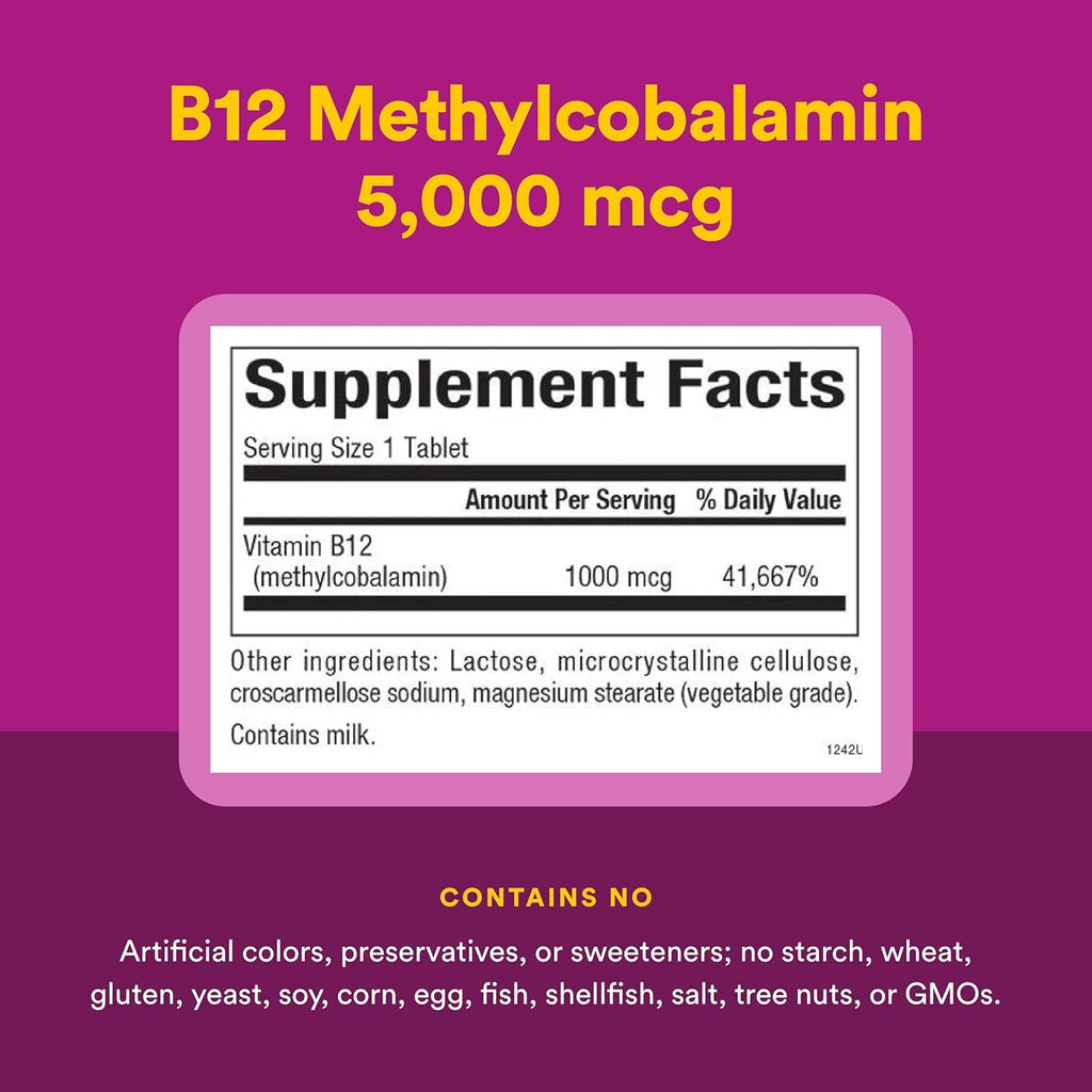 Natural Factors Metilcobalamina 1.000 mcg - Vitamina B12 en Forma Activa - 180 Comprimidos Masticables