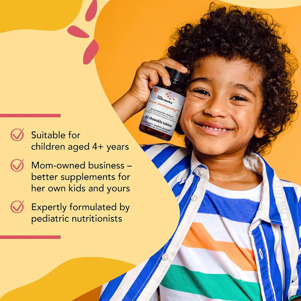 I'm Nutrients Iron Immunity | Hierro para Niños con Vitamina C y D3 | 60 Comprimidos Masticables