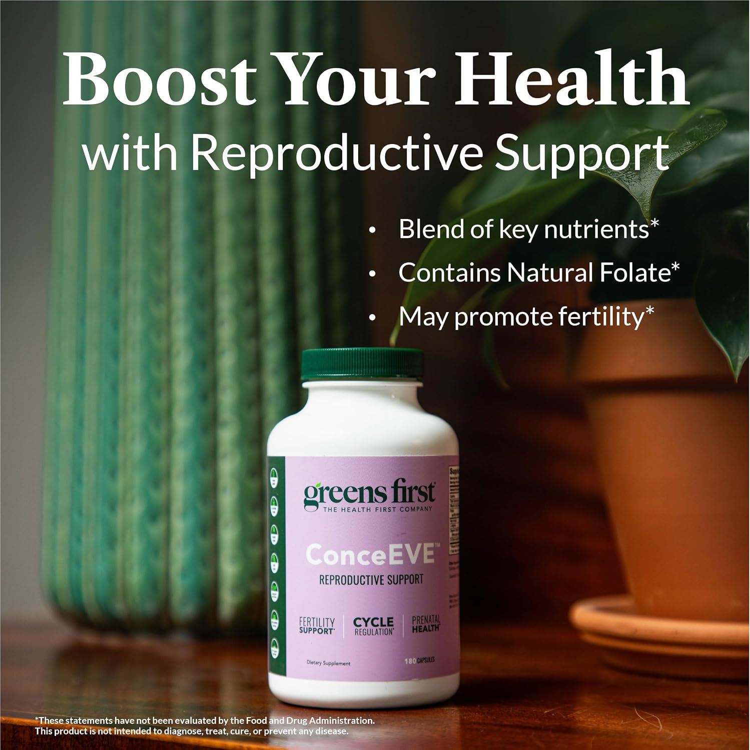Greens First Female ConceEVE - Cápsulas de Fertilidad Femenina para la Concepción, 180 Cápsulas