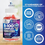 Vitamin B Complex Gummies - Gomitas de Complejo B Extra Fuerte con Vitamina C, Apoyo Inmunológico para Hombres y Mujeres - Suplemento de Energía y Apoyo Cerebral con Ácido Fólico, Niacina, B6, B12 - 120 Gomitas