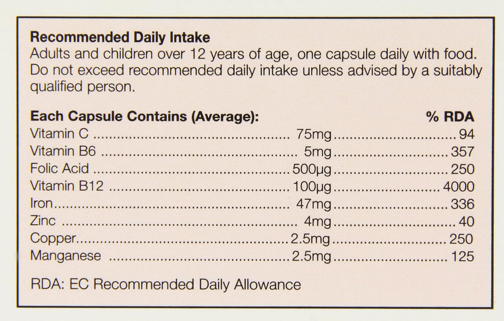 HealthAid Plus Hierro, Ácido Fólico y B12 - 30 Cápsulas