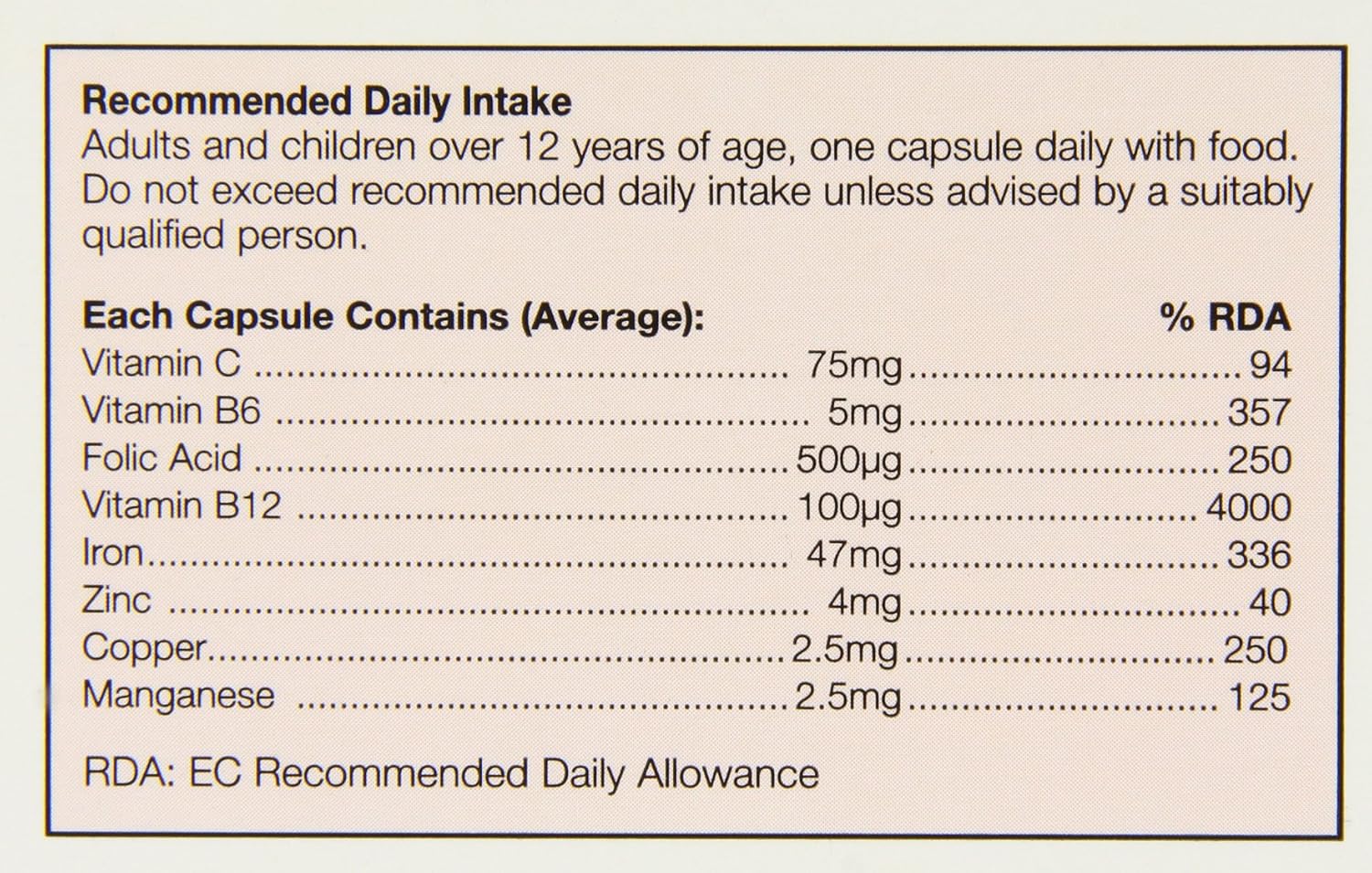 HealthAid Plus Hierro, Ácido Fólico y B12 - 30 Cápsulas