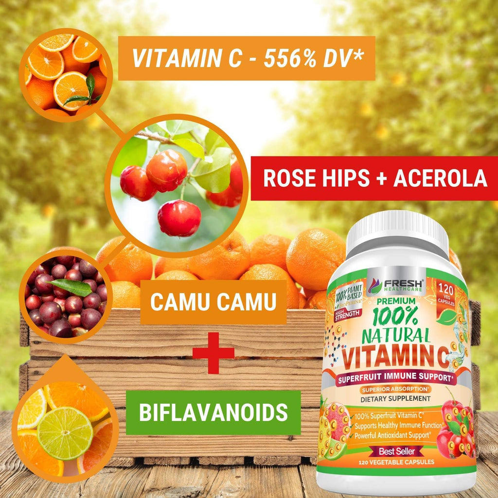 Fresh Healthcare Vitamina C 500mg Natural – 120 Cápsulas Veganas