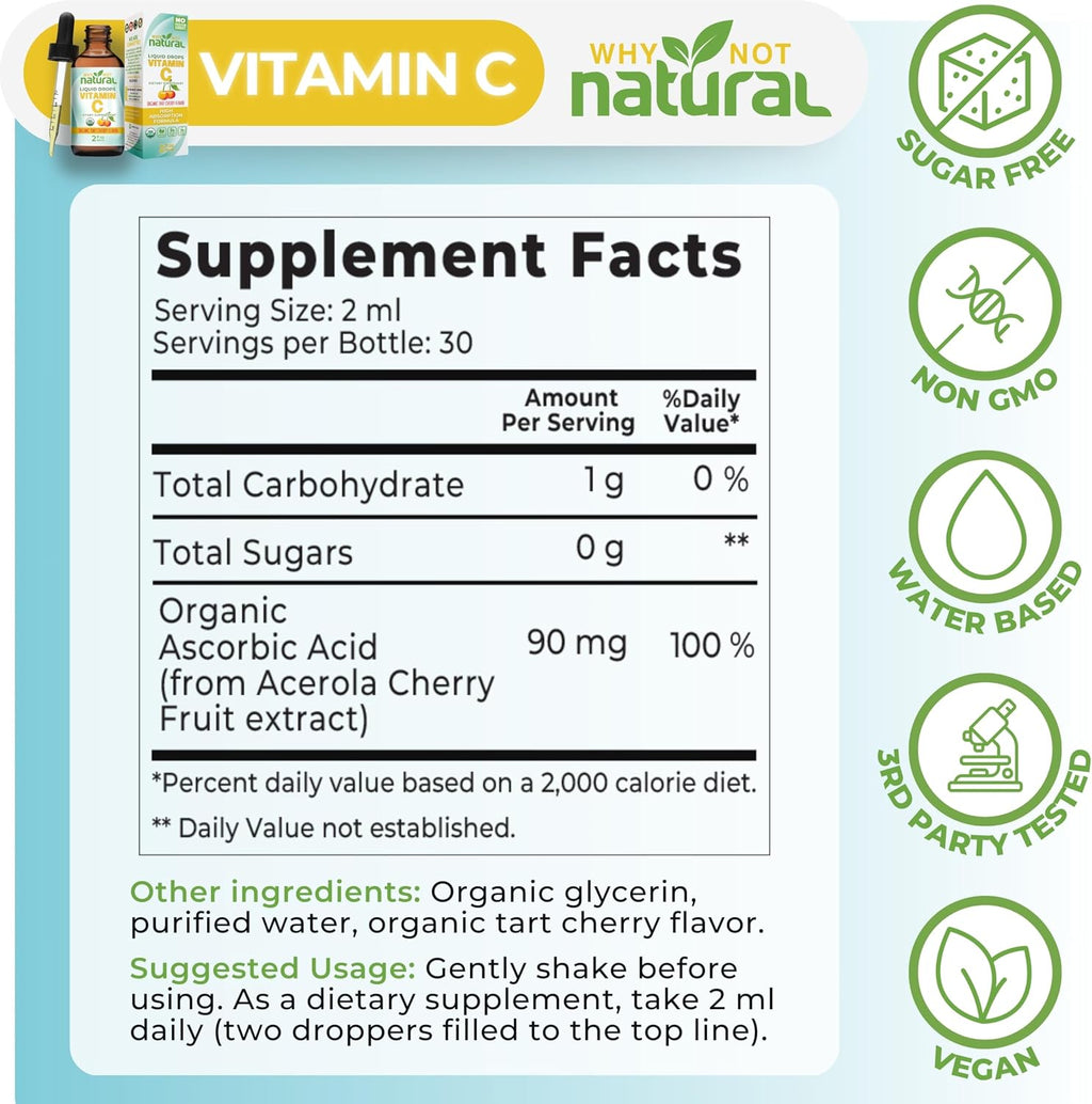 Why Not Natural Organic Liquid Vitamin C Drops Supplement