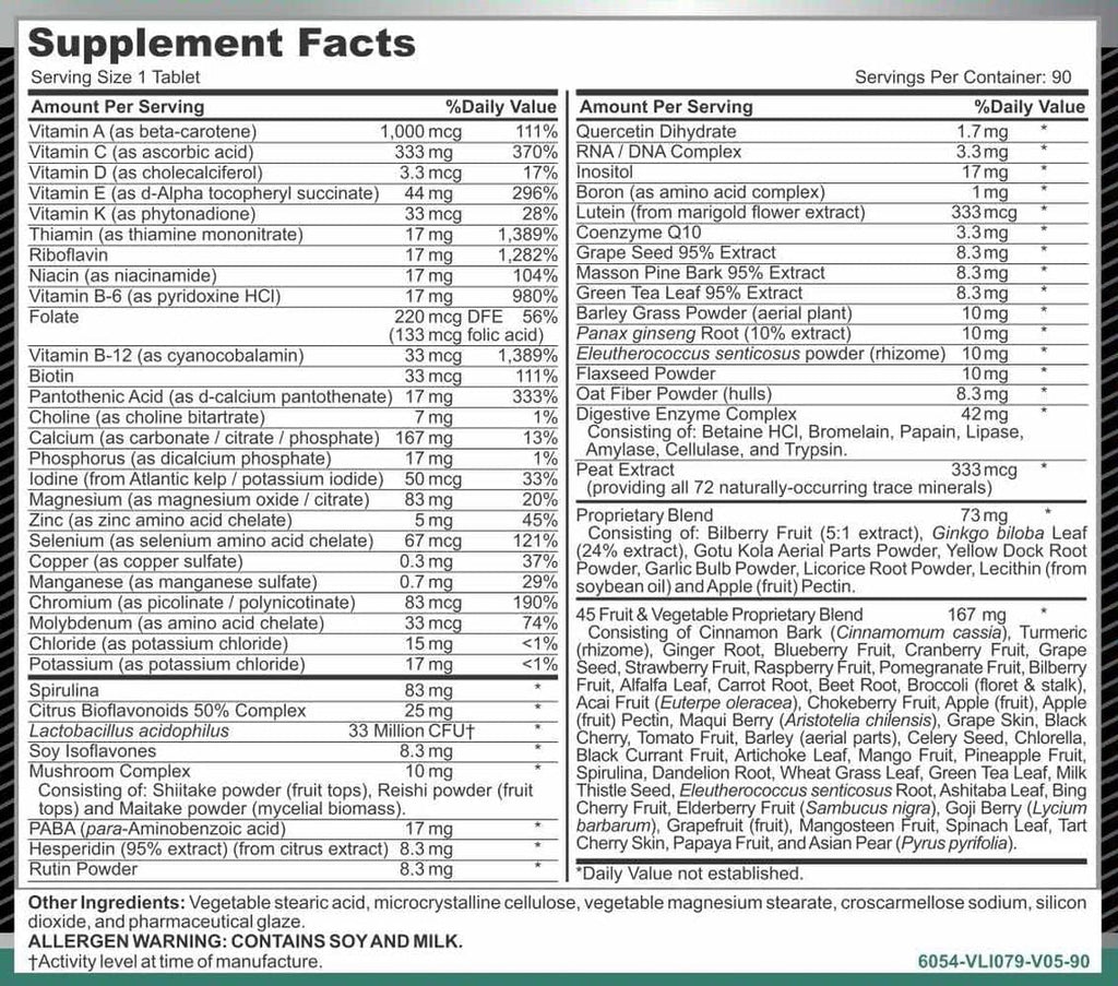 MEGAV-1 Multi-Vitamin, Superfood & Minerals - Multivitamínico Diario con Probióticos, Enzimas y Hongos (2 Paquetes, 180 Comprimidos)