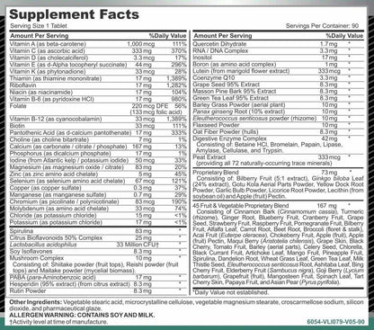 MEGAV-1 Multi-Vitamin, Superfood & Minerals - Multivitamínico Diario con Probióticos, Enzimas y Hongos (2 Paquetes, 180 Comprimidos)