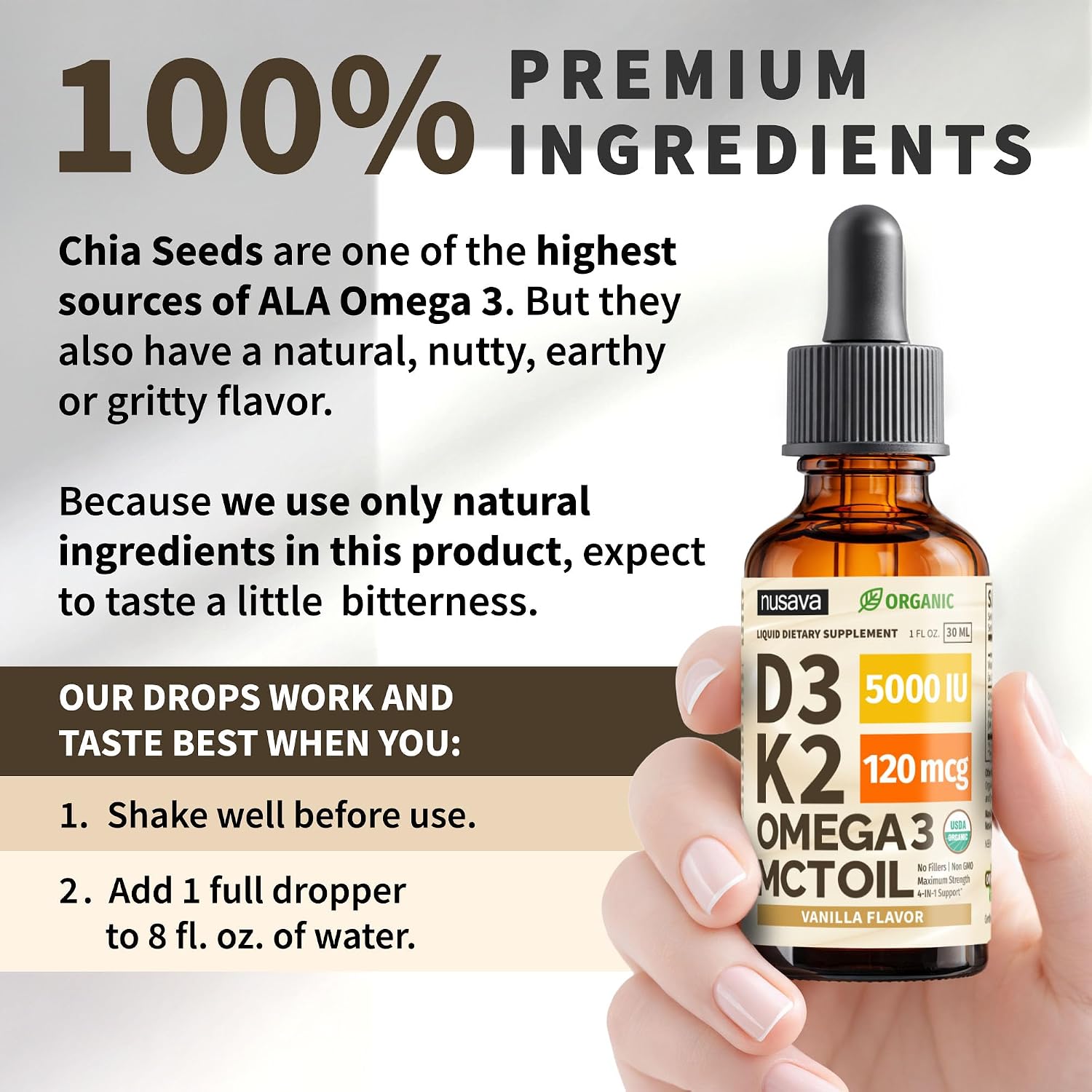 NUSAVA Gotas de Vitamina D3 y K2 con MCT Oil y Omega 3 - 5000 IU D3, 120 mcg K2 - 4 unidades