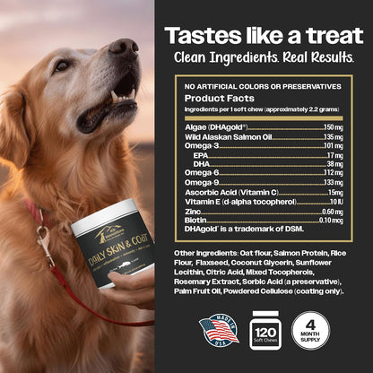 K9-Innovations - Daily Skin & Coat Dog Chews Salmon Flavor - Reduce Itching & Paw Chewing, Omega 3 & VIT C for Skin Health - – Image 2