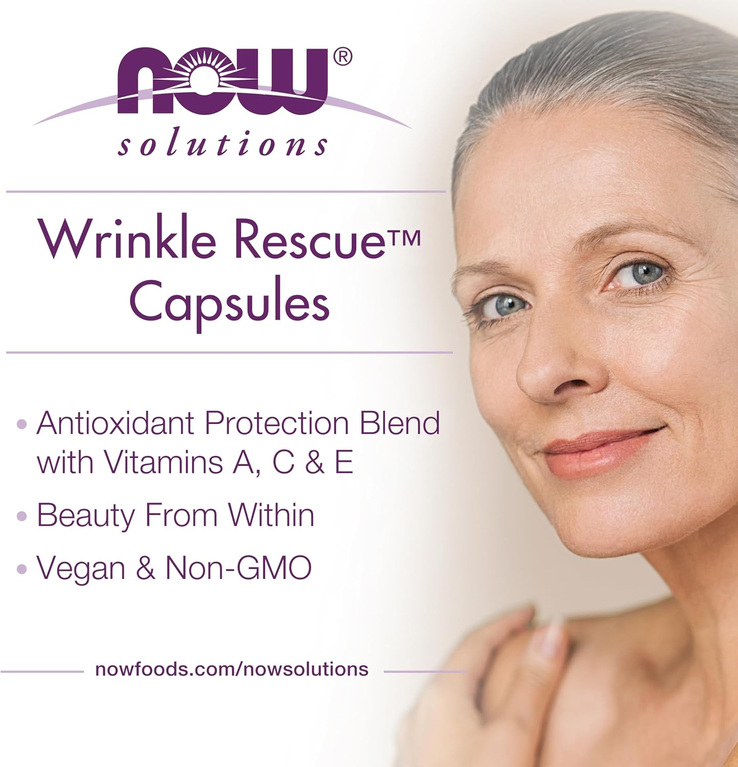 NOW Foods Solutions, Wrinkle Rescue™ Cápsulas - Mezcla con Vitaminas A, C y E, 60 Cápsulas
