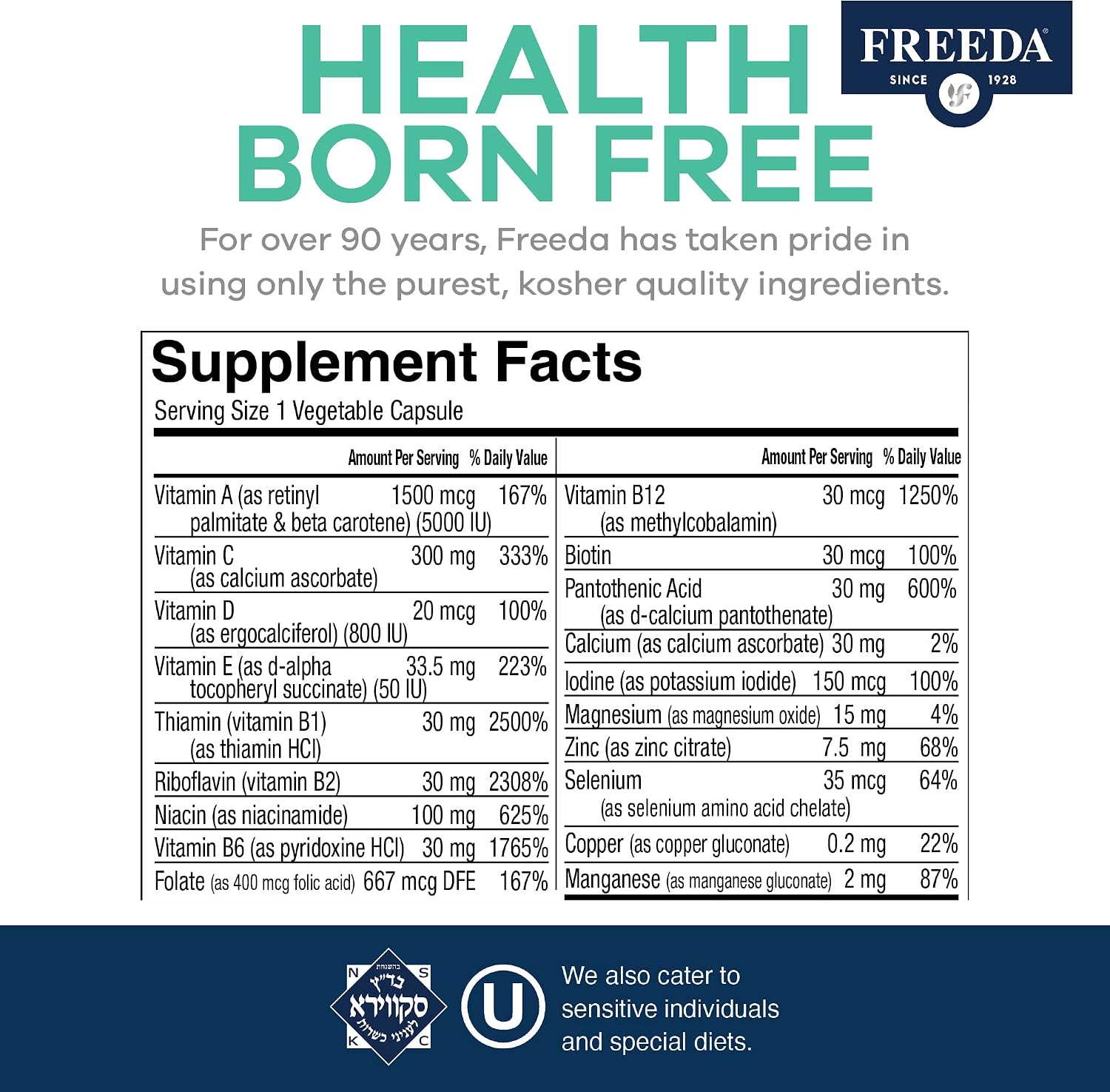 FREEDA Multivitamínico Diario Sin Hierro – Quintabs-M – 250 Cápsulas