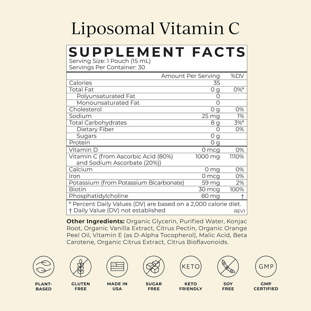 Cymbiotika Vitamina C Liposomal - 30 Sobres Individuales, Sabor Cítrico Vainilla