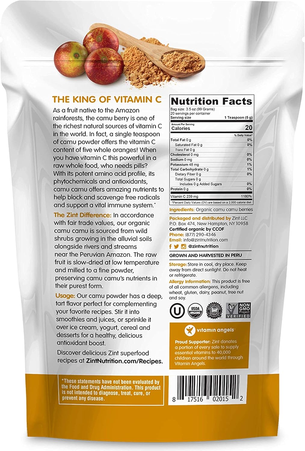 Camu Camu en Polvo: Fuente Natural de Vitamina C Orgánica - Zint (100 g)
