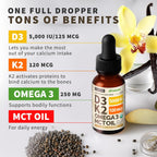 Gotas Orgánicas de Vitamina D3 K2 con Omega 3 - Pack de 2 - 5000 UI - Vainilla