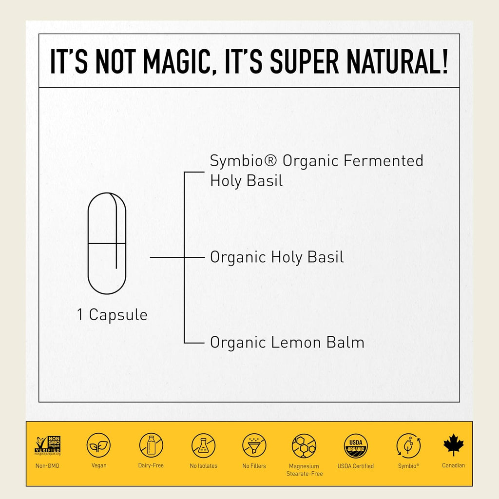 Holy Basil Fermentado con Bálsamo de Limón - Suplemento Adaptógeno Vegano, 60 Cápsulas