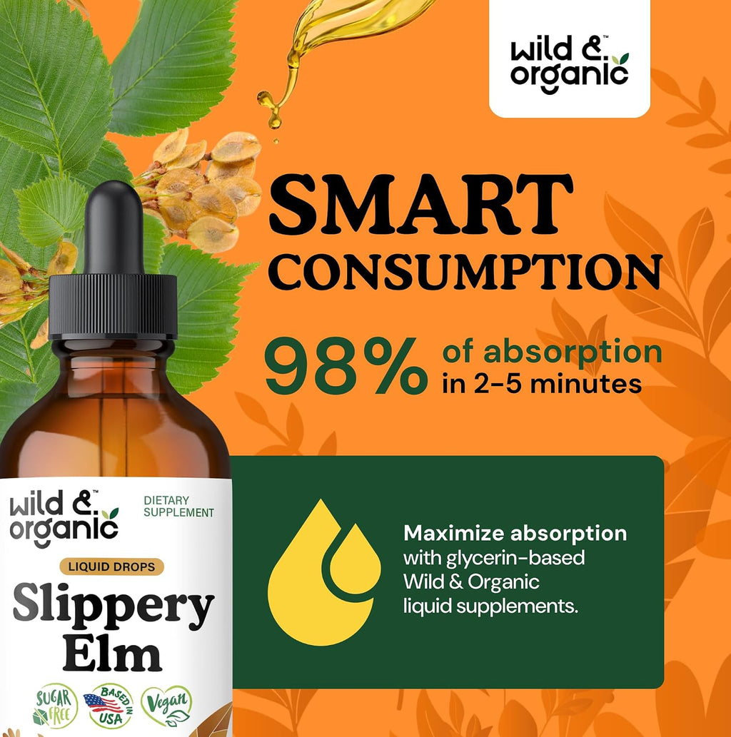 Wild & Organic Slippery Elm Liquid Drops - Apoyo Digestivo, Pulmonar y para la Mujer - 118 ml