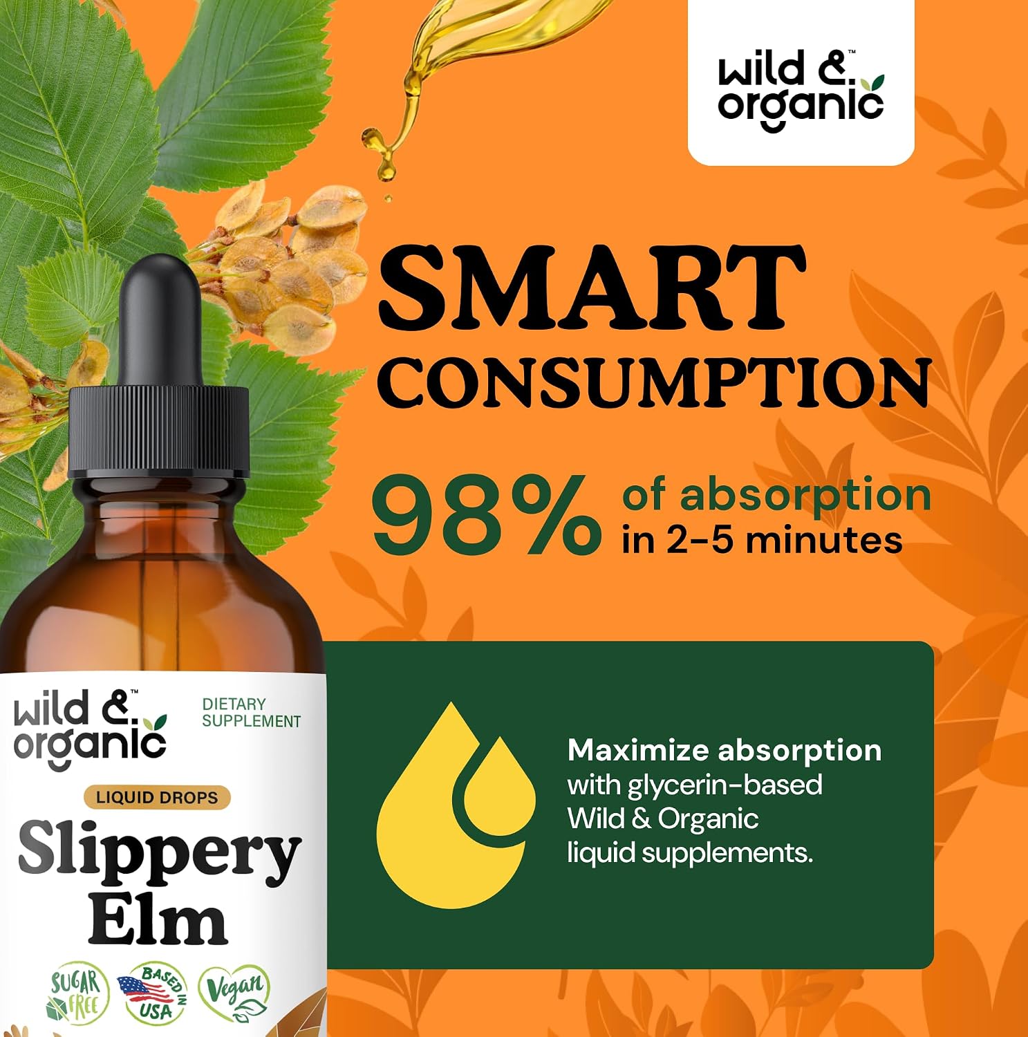 Wild & Organic Slippery Elm Liquid Drops - Apoyo Digestivo, Pulmonar y para la Mujer - 118 ml