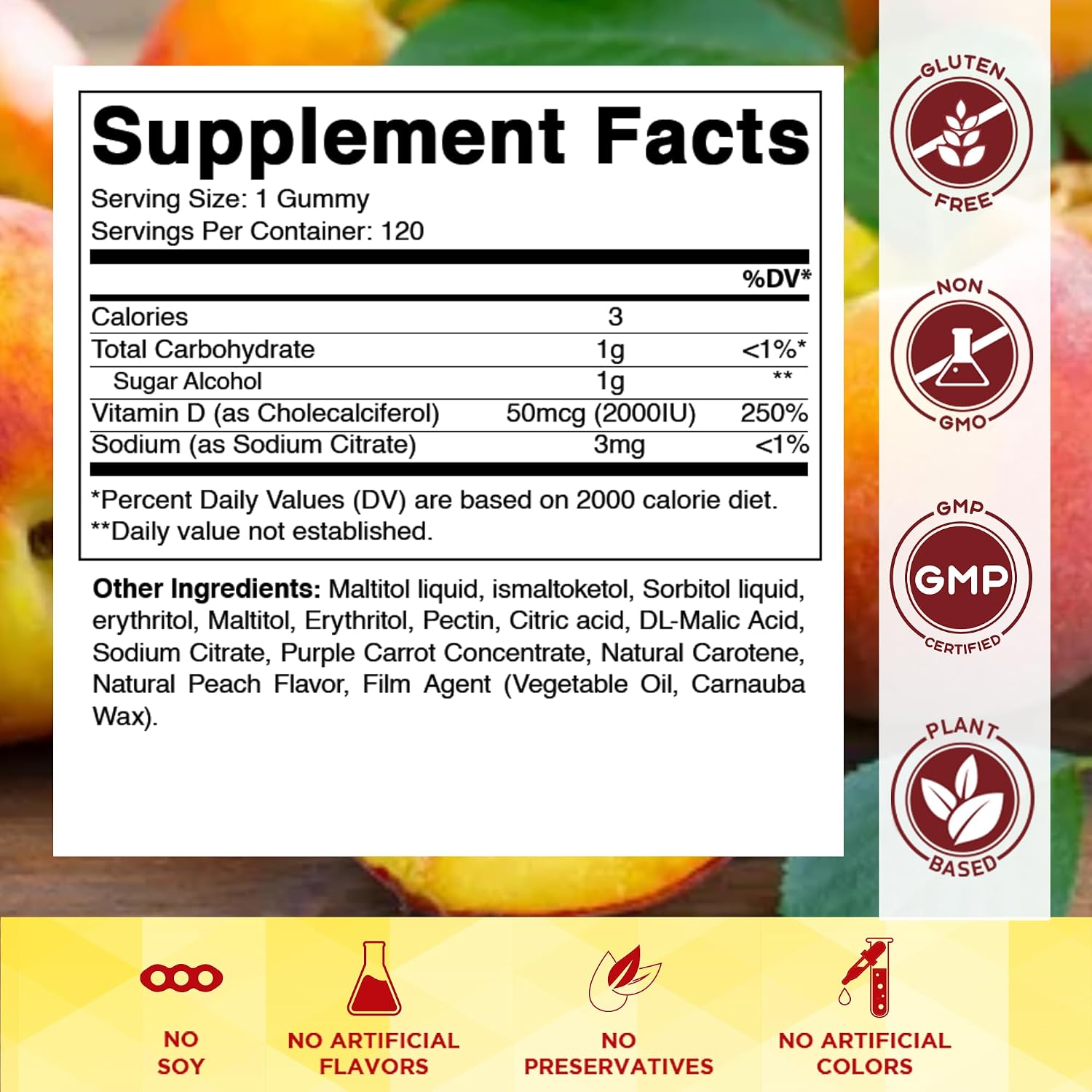 Vitamatic Vitamina D3 2000 IU Gominolas Sin Azúcar - 120 Unidades