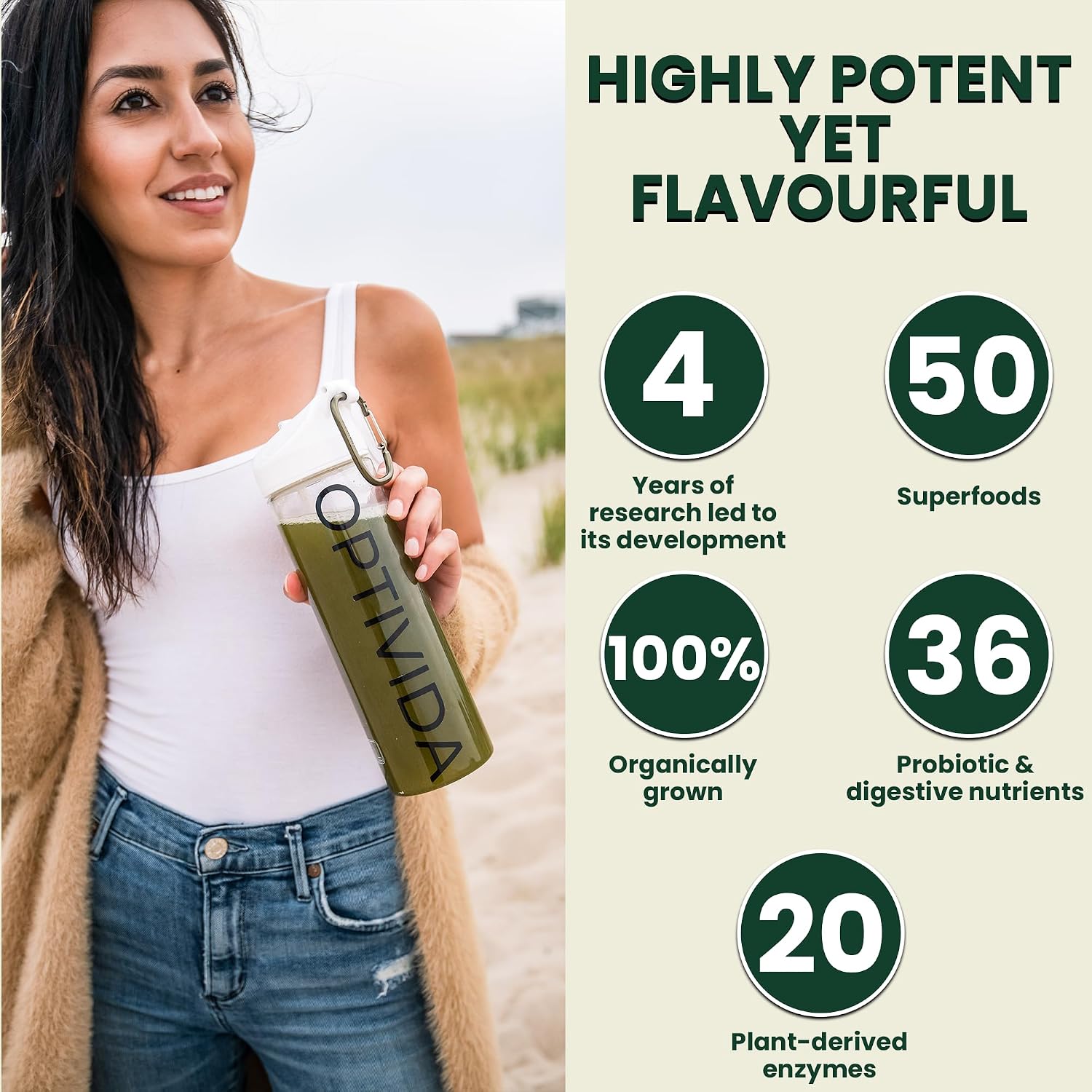 OPTIVIDA Fruits & Veggie Mix Super Greens Powder - 30 Sobres - Mezcla de Frutas y Verduras en Polvo con Probióticos y Enzimas