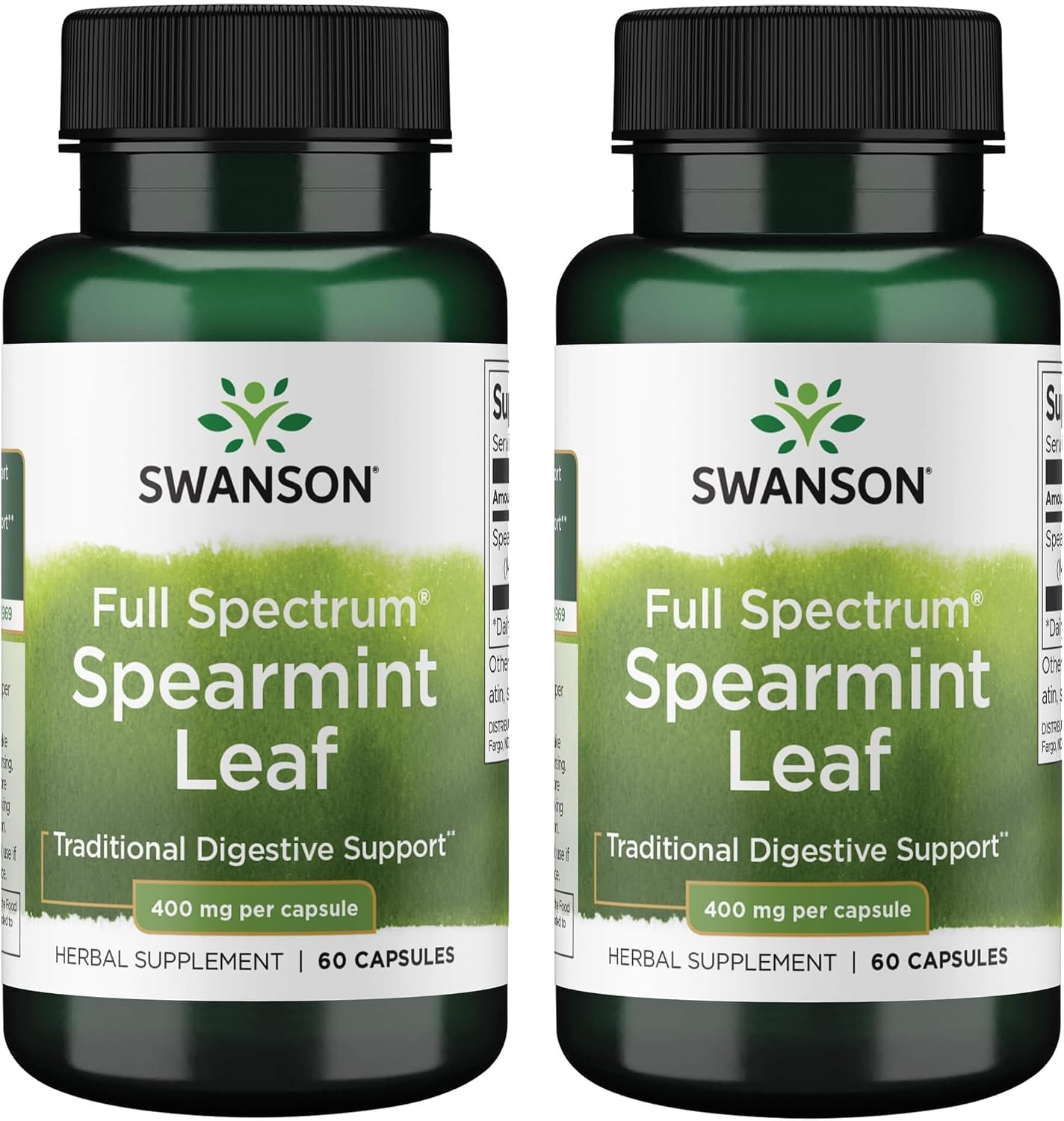Swanson Spearmint Leaf Full Spectrum - Suplemento Digestivo - 400 mg Mentha Spicata (60 Cápsulas, Pack de 2)