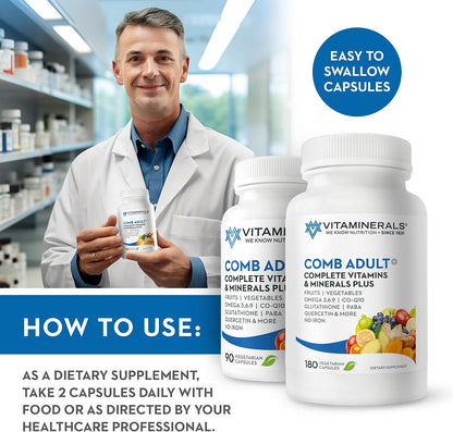 Vitaminerals CombAdult Fórmula Integral Multivitamínica y Mineral (180 Cápsulas Vegetales) – Image 6