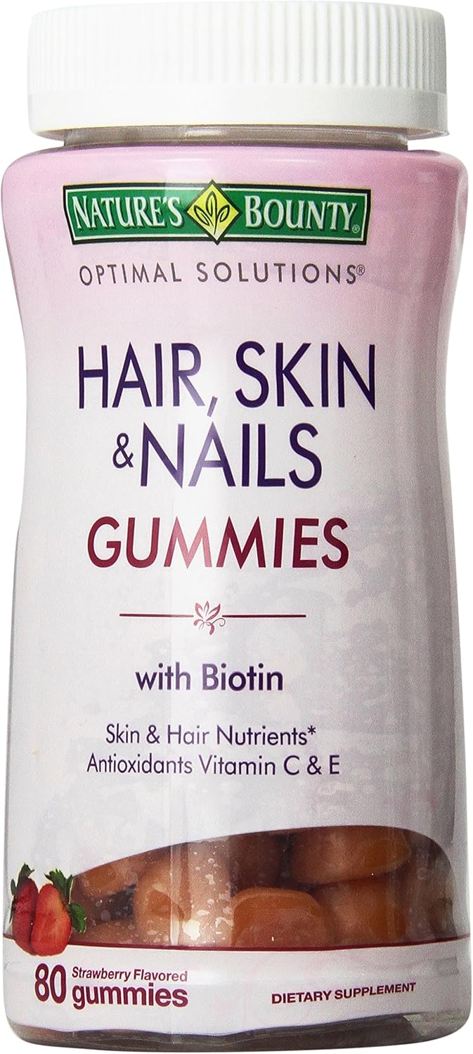 Nature's Bounty Optimal Solutions, Hair, Skin & Nails Gummies with Biotin, 80 Count (Pack of 2)